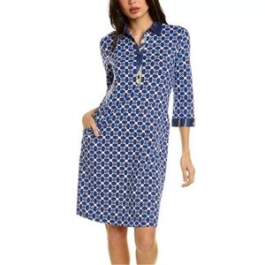 J. McLaughlin Elena Dress Size Medium Navy Blue Essex Geo Catalina Cloth